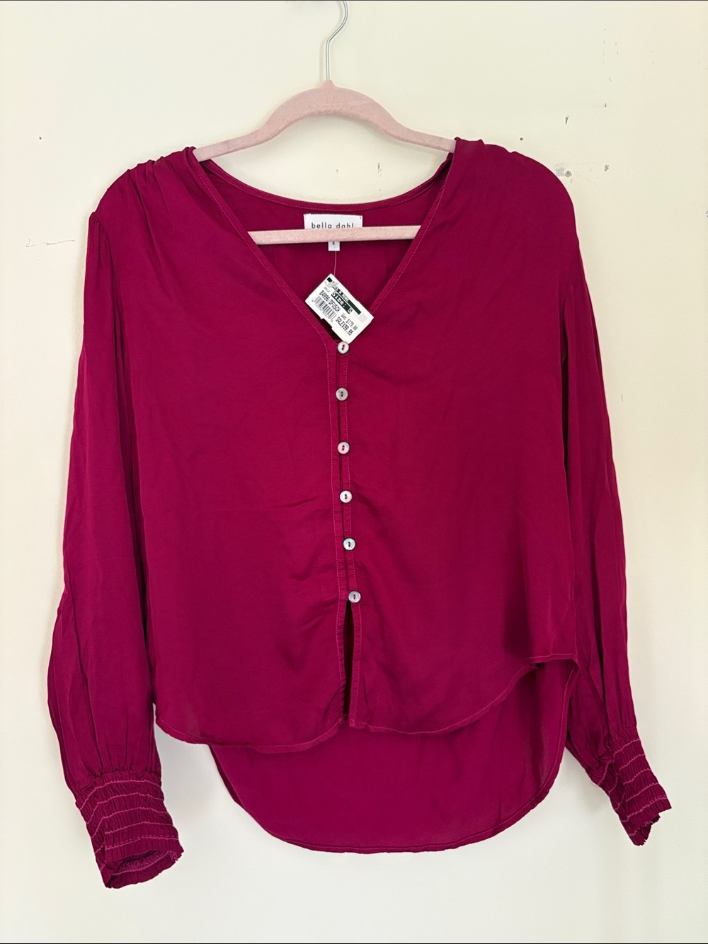 Bella Dahl Fuchsia Button-Front V-Neck Blouse